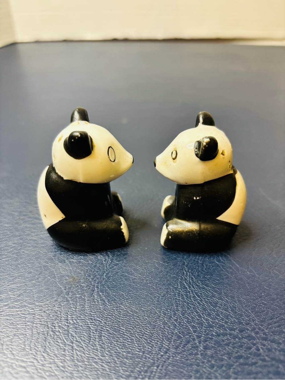 VTG Panda black & white ceramic salt & pepper shakers marked Japan
